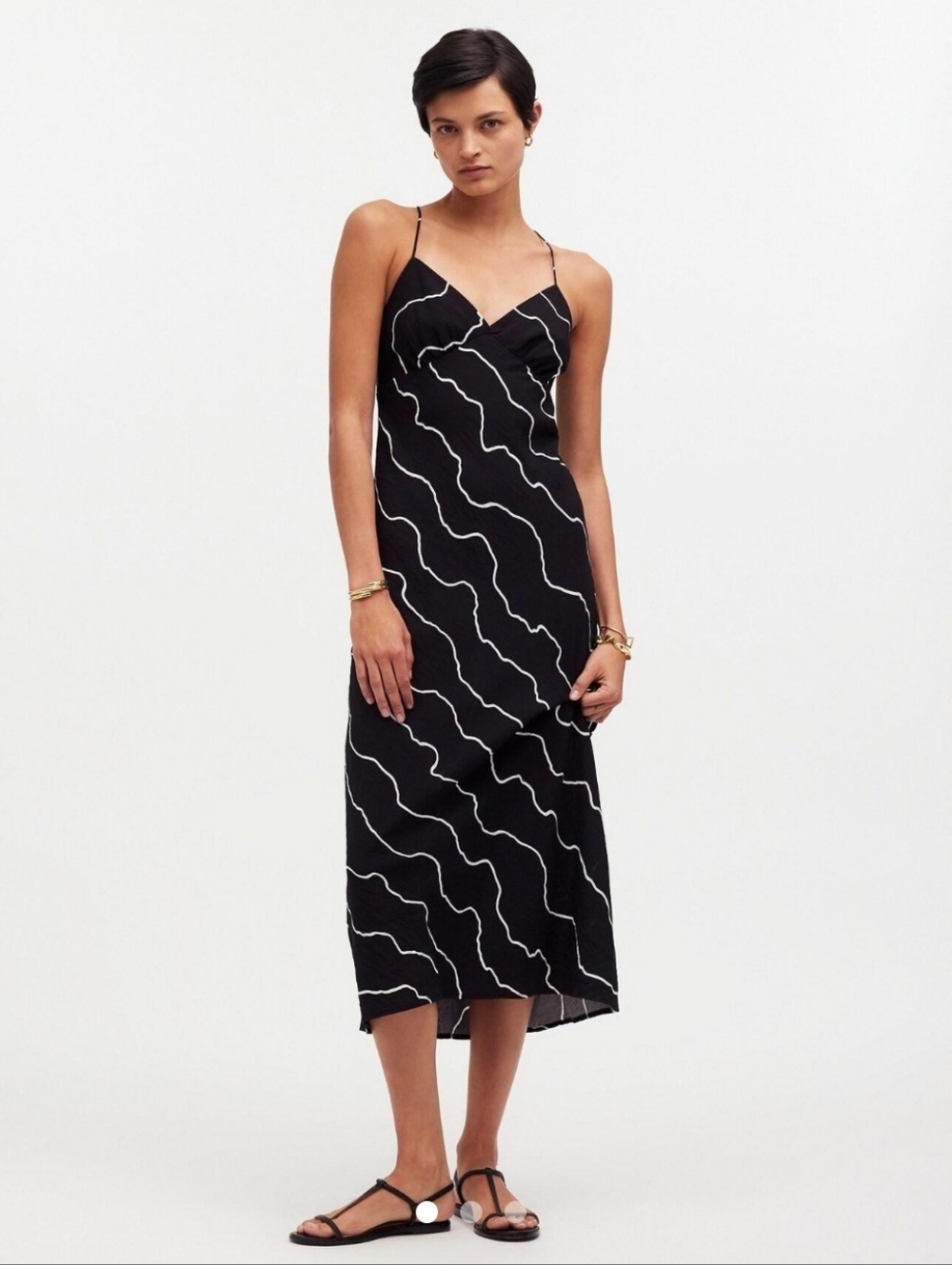 Madewell NWT Black White Abstract Slip Dress Strappy Back Midi 4